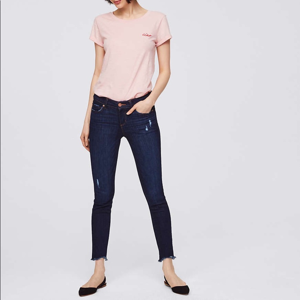 LOFT chewed hem skinny jeans